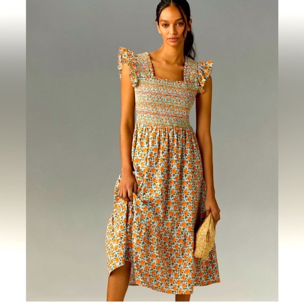 English Factory square neck fit flare floral midi dress